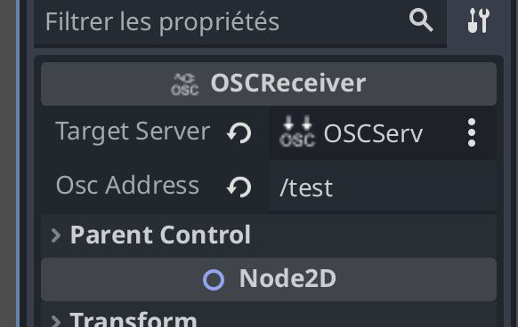 OSCReceiver dans l'inspecteur